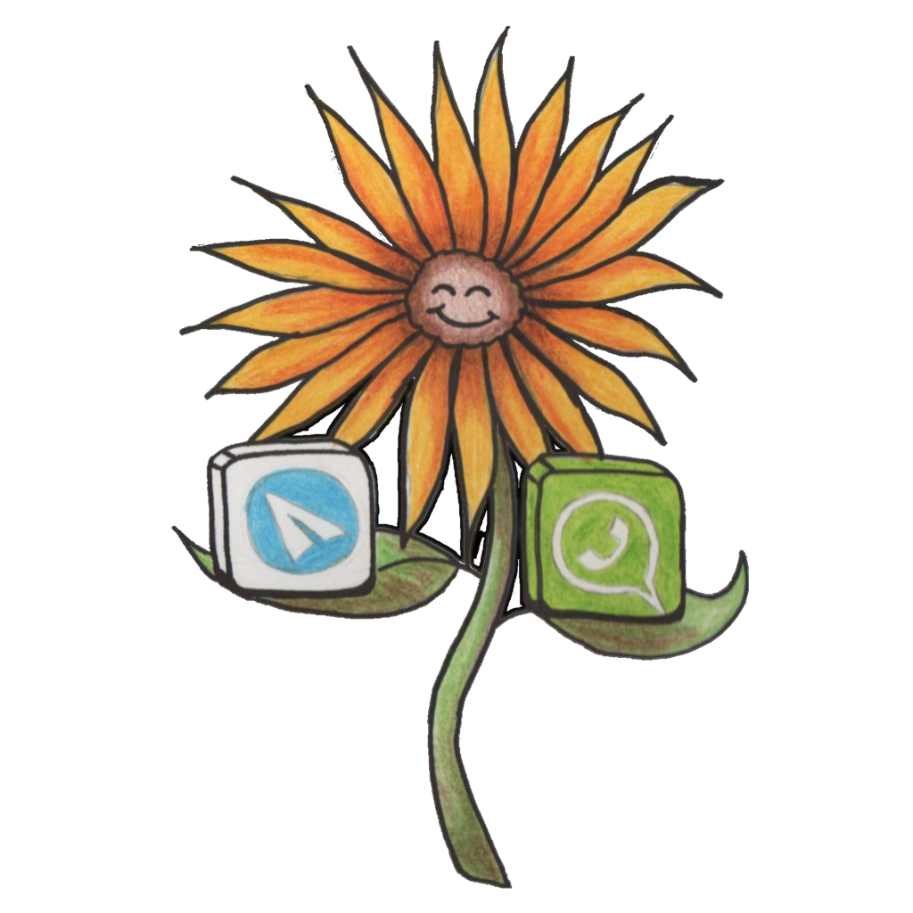 Sonnenblume, die sowohl das WhatsApp-, als auch das Telegram-Symbol hält.